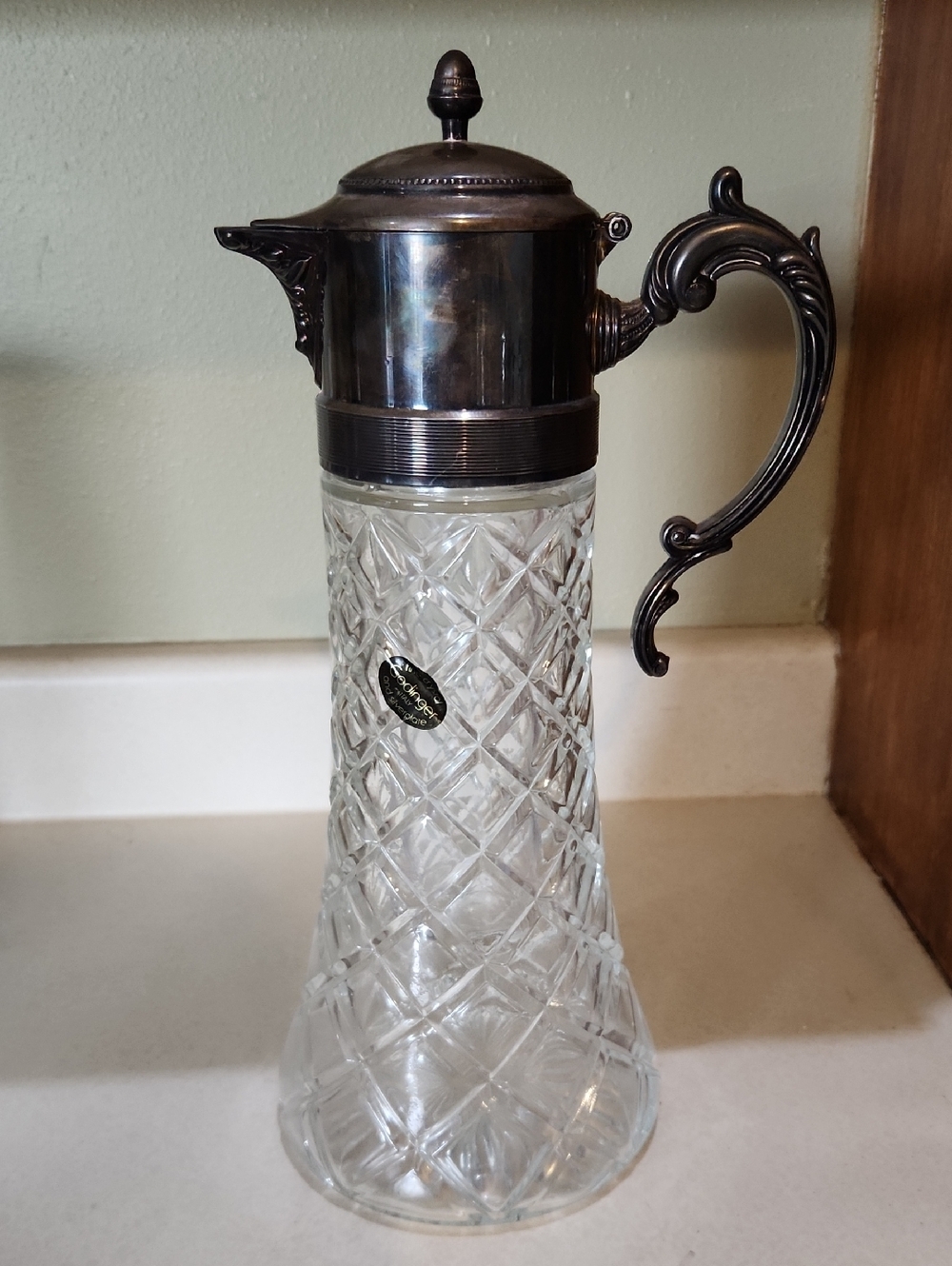 VTG Godinger Cut Lead Crystal Pitcher (Decanter) with Silver-plated Lid & Handle